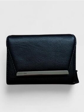 Classic Black Women’s Faux Leather Card Wallet with Silver Hardware
